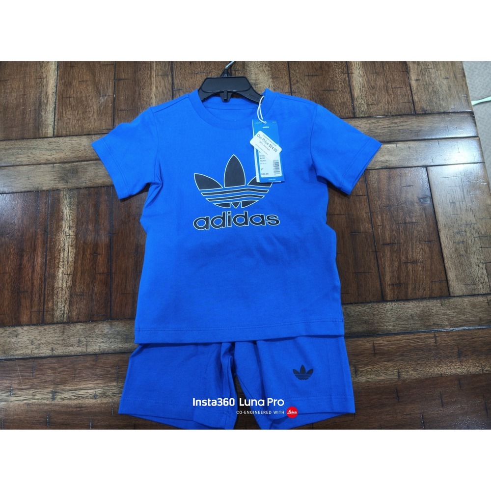 Adidas Originals Boys 2T Blue Trefoil Logo T-Shirt and Shorts Set NWT GN7415